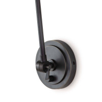 Sal Task Sconce in oil rubbed bronze, featuring an adjustable arm and round backplate.