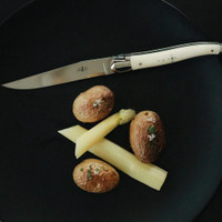 Forge de Laguiole 6 Piece Steak Knife Set Bone Handle - Knife Handle Detail | Bone & Brass
