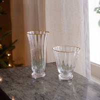 Glass Audrey Stemless All Purpose Glass Gold Rim Set 4 (Clear Gold) - Glass Side View | Bone & Brass