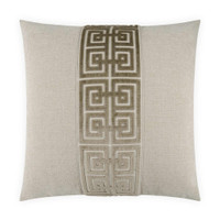Terus Natural Taupe Throw Pillow, 24" square, with a central embroidered geometric Greek key design.