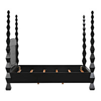 Brancusi four-poster mahogany bed in hand-rubbed black with geometric hourglass posts.