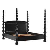 Brancusi king-size mahogany four-poster bed with hand-rubbed black finish and geometric hourglass posts.