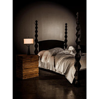 Brancusi mahogany four-poster bed in hand-rubbed black with geometric hourglass posts.