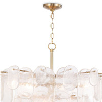 Modern Echo Chandelier with gold finish and striking water glass panes, providing a soft glow.