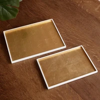 Indochine Rectangle Lacquered Trays Set 2 White Gold - Tray Top View | Bone & Brass