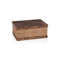 Rosso Burlwood & Raffia Decorative Box, Small | Bone & Brass