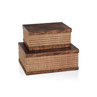 Rosso Burlwood & Raffia Decorative Box, Small - Box View | Bone & Brass