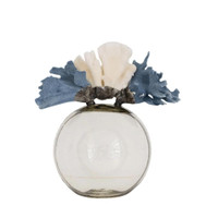 Round glass decorative bottle with blue and white coral, 15-19"H.