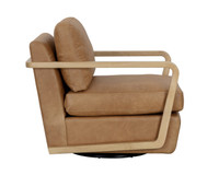 Castell Swivel Rustic Oak - Ludlow Sesame Leather Lounge Chair