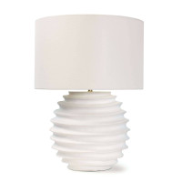 Nabu Metal Table Lamp, 24.5" tall, with a white accordion-like base and a simple white linen shade.
