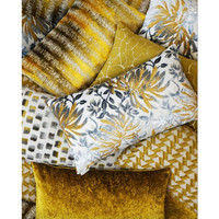 Luxury Grated Ochre Golden Throw Pillow with varied textures, patterns, and a feather down insert.
