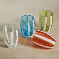 Pesaro White Stipe Stemless Glasses, Set 4 - Glass View | Bone & Brass