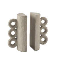 Chandra Bookend Set in matte brown/grey, featuring a textured surface and three decorative rings on each side.