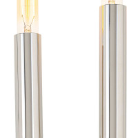 Wolfe Sconce in polished nickel with two exposed T-type bulbs, featuring clean lines and a modern design.