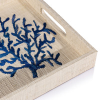 Coral Lagoon Natural Fiber Raffia Serving Tray - Tray View | Bone & Brass