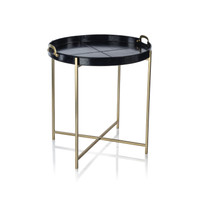 Harlow Blue Leather Round Tray on Brass Stand | Bone & Brass