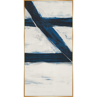 Abstract giclee canvas painting with bold navy blue and white brushstrokes, framed in gold.
