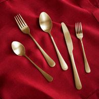 Droplet Brushed Champagne Gold Flatware Set of 5 - Flatware Handle Detail | Bone & Brass