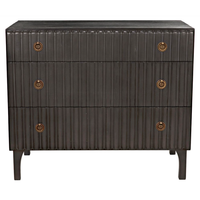 Daryl pale black solid mahogany dresser with three ribbed drawers and round metal pulls.