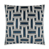 Brix Sapphire 24" square throw pillow with a geometric pattern in blue, gray, and white.