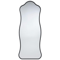 Aurora Wavy Floor Mirror with a black, thin, hand-finished metal frame and non-beveled glass.