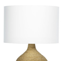 Maren Table Lamp with natural rope-wrapped base and white linen shade, 26" tall.