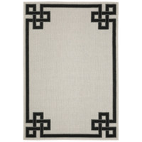 Torrey Beige & Black Outdoor Rug with a flatwoven base and black geometric loop pile border.