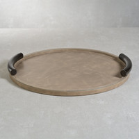 Bellecôte Round Mink Leather Serving Tray - Tray Top View | Bone & Brass