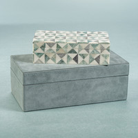 Carpi Slate Blue Suede Decorative Box - Bowl Top View | Bone & Brass