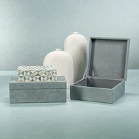 Carpi Slate Blue Suede Decorative Box - Bowl Detail | Bone & Brass