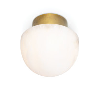 Parker Alabaster Flush Mount light with a natural brass canopy and a deco-inspired alabaster globe.
