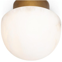 Parker Alabaster Flush Mount light with a natural brass canopy and a glowing white alabaster globe.