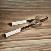 Nadine Horn Salad Server Set Bone Handle - Set Detail | Bone & Brass