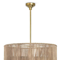 Nimes Rattan Chandelier with three tiered woven drum shades and a natural brass finish.