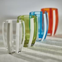 Pesaro Green w/ White Stripes Stemless Glasses, Set 4 - Glass Close Up | Bone & Brass