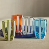 Pesaro Green w/ White Stripes Stemless Glasses, Set 4 - Glass Detail | Bone & Brass