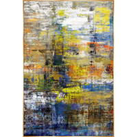 Abstract giclee canvas painting with textured knife gel finish, featuring yellow, blue, gray, and orange hues.
