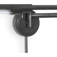 Oil rubbed bronze Noble swing arm task sconce with pivoting joints and exposed bulb.