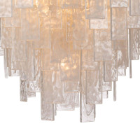 Glacier Glass & Brass Chandelier with rectangular water glass panes and soft glow.