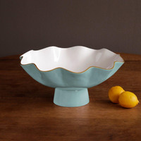 Encanto Carola Large Pedestal (Turquoise White) - Bowl Side View | Bone & Brass