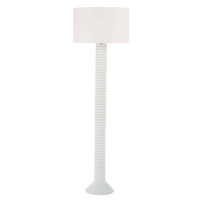 White Nabu Metal Floor Lamp with an accordion-like base and a simple linen shade.