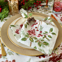 Holly Berry Metallic Gold Napkins, Set 4 - Napkin Detail | Bone & Brass