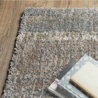 Aspen Grey & Ivory Contemporary Striped Rug, super soft microfiber polyester with textured blue and gray shades.