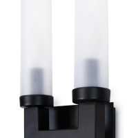 Montecito Double Outdoor Sconce with a bold charcoal backplate and two frosted glass light covers.