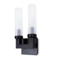 Montecito Double Outdoor Sconce with a charcoal backplate and two frosted glass light covers.