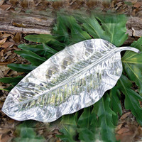 Silver Garden Zebra Leaf Large Serving Platter - Platter Top View | Bone & Brass