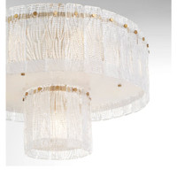 Orinder Aged Brass Semi-Flush Mount Light with hand-pressed textured clear glass panels and overlapping cylinder frames.
