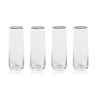 Campolli Stemless Glass Flutes w/ Gold Rims, Set of 4 - Glass Stem Detail | Bone & Brass