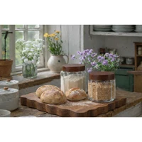 Fluted Glass Canisters with Wood Lid, view 2