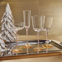 Sachi Amber & Pink Champagne Flutes, Set 6 - Glass Bowl Detail | Bone & Brass